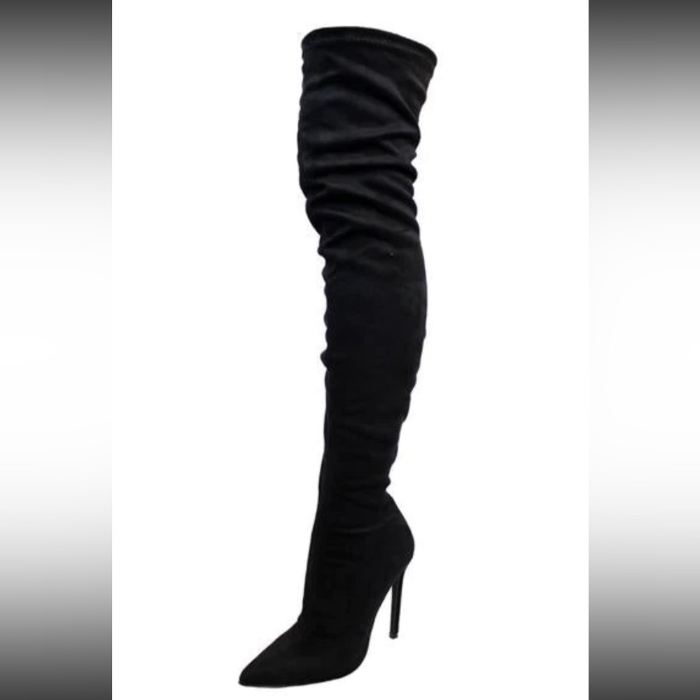 Faux suede/Nubuck stretch thigh high boots